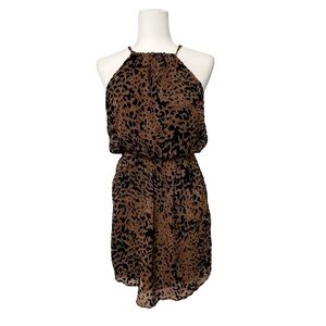Lulu’s Black & Brown Animal Print Velvet Cross Back Dress - Size Medium